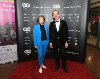 Stacey Gregg with Jonjo O'Neill. Photo Credit: Jim Corr / Belfast Film Festival 2021